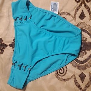 Venus size 6 silver beads cut out side aqua reef bikini bottoms
